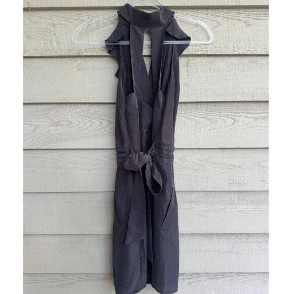 Sunner Black Silk Halter Dress Size 4 Ruffle Front Cocktail Party - Picture 4 of 9